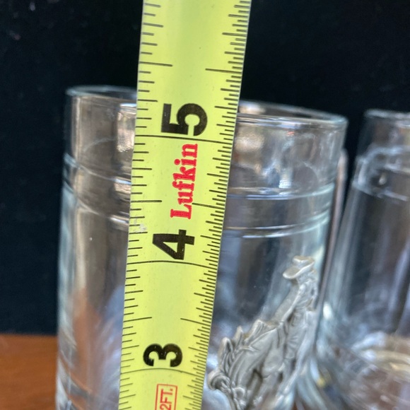 2 Glass Beer Mugs Steins Pewter Cowboy Horse Bull Rodeo Metalworks Pendleton - Picture 7 of 10